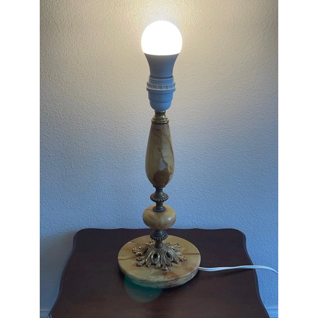 Mid-Century Ornate Italian Onyx and Brass Table Lamp For Sale - Image 9 of 10