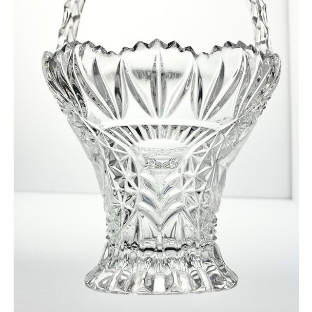 1990s 1990s Hofbauer “Byrdes” Large Cut Crystal Deep Handled Basket 10 1/2” For Sale - Image 5 of 11