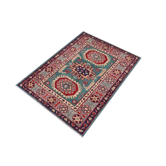 Tribal Kazak Bohemian Green/Gray Wool Rug - 2'0''x3'0' For Sale - Image 9 of 10