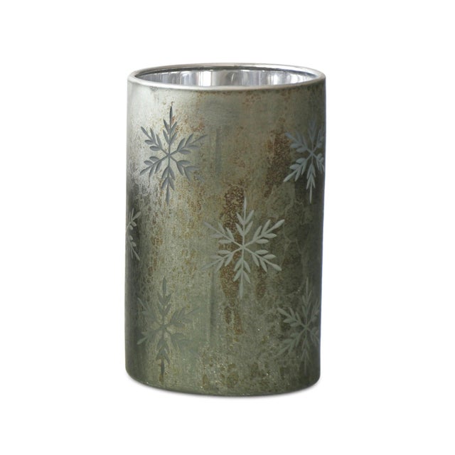 2020s Etched Snowflake Mecury Glass Candle Holder (Set of 2) For Sale - Image 5 of 5