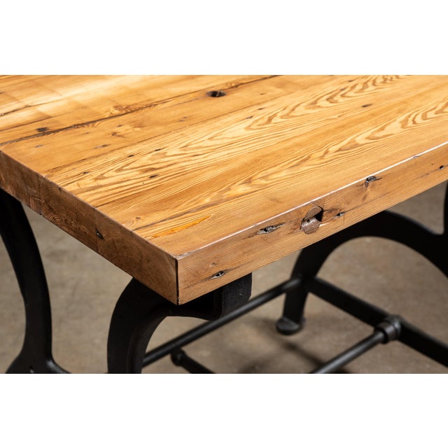 Industrial Oak Table on Antique Cast Iron Base For Sale - Image 12 of 14
