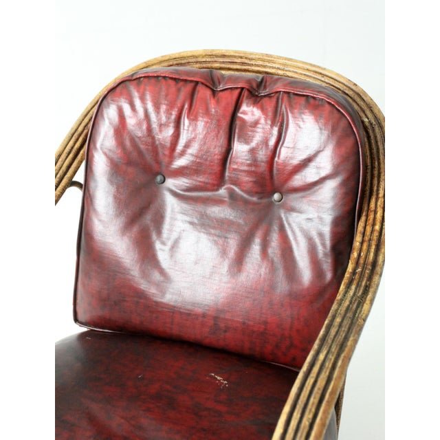 Early 20th Century Antique Rattan Lounge Chair With Oxblood Cushions For Sale - Image 5 of 18