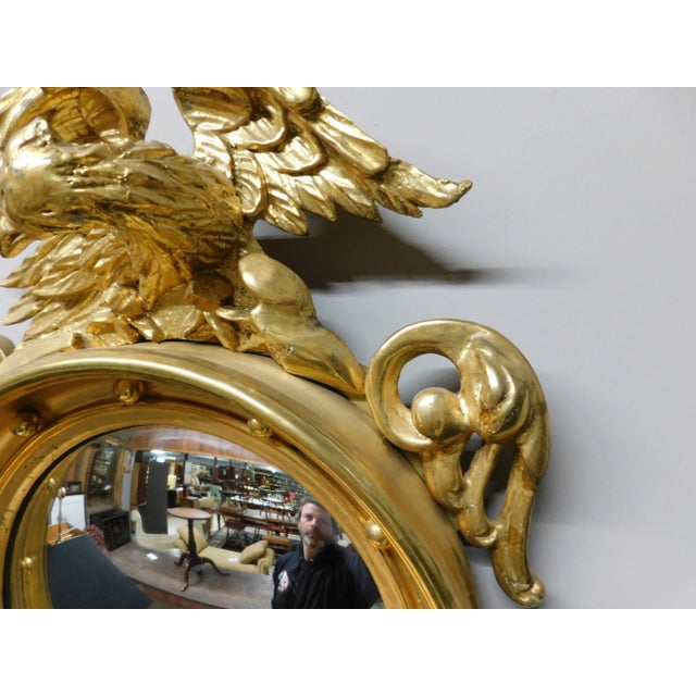 Antique Centennial Period Eagle Mounted Bulls Eye Convex Gilt Gold Frame Mirror For Sale - Image 11 of 13