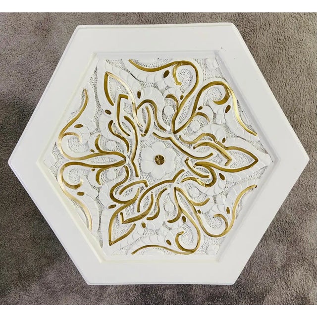 1980s Hollywood Regency Moroccan Stye Side or End Table White With Gold Design, a Pair For Sale - Image 5 of 10