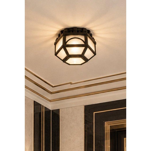 Vintage Art Deco Style Geometric Flush Mount Ceiling Light Milk Glass For Sale - Image 9 of 9