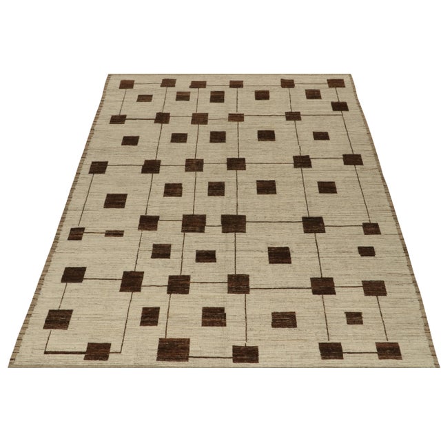 Moroccan Rug & Kilim’s Modern Rug with Beige-brown Geometric Patterns - 9x12 For Sale - Image 3 of 7