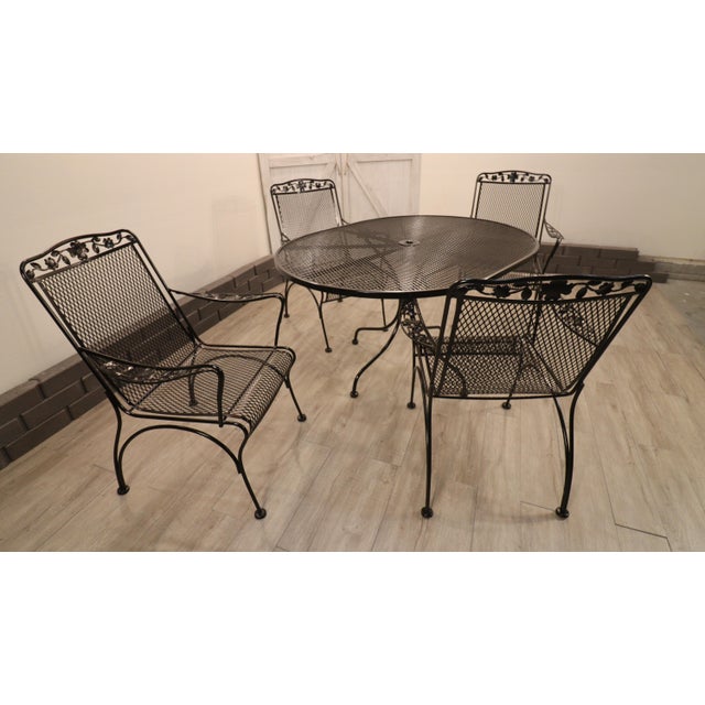 Vintage Flower and Leaf Wrought Iron Dining Table & 4 Chairs, Attributed For Sale - Image 10 of 11