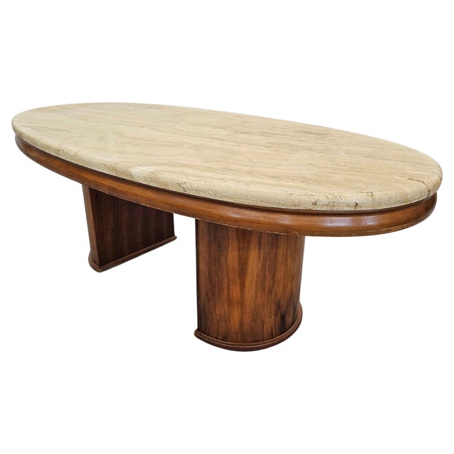 Large Modern Sofa Table in Walnut with Travertine Top, 1970s For Sale