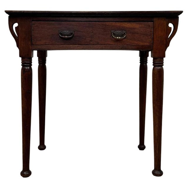 Antique English Art Nouveau Oak Side Table For Sale - Image 12 of 12