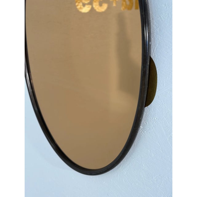 1980s Vintage Italian Oval Wood Wall Mirror With Smoked Glass 1980s For Sale - Image 5 of 7