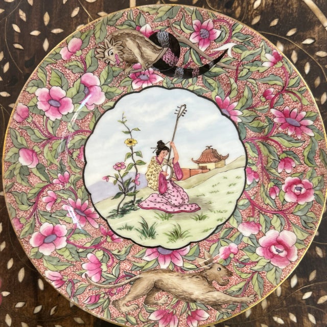 Limoges, France John Pouyat Limoges France Chinoiserie Plates Set of 12 Signed For Sale - Image 4 of 10
