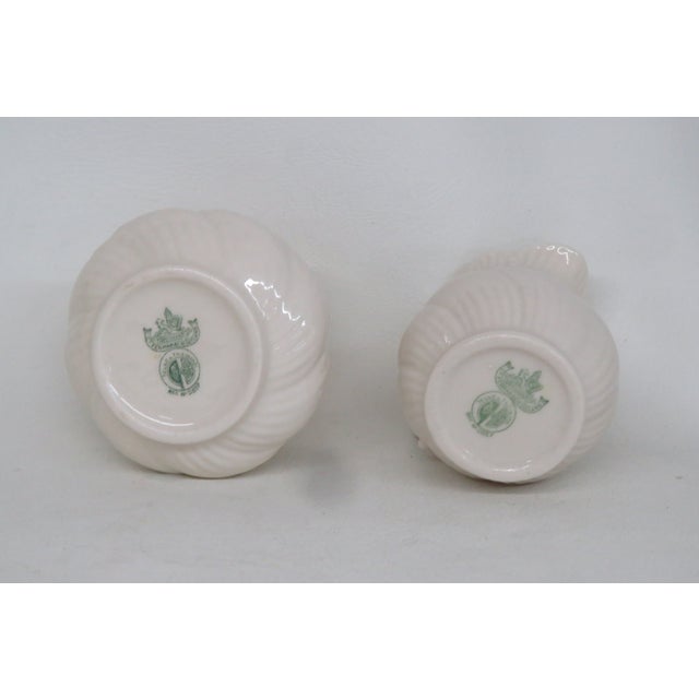 Mid 20th Century Belleek Ireland Porcelain Sugar and Creamer Pair Yellow Ribbon Pattern 4484b For Sale - Image 14 of 16