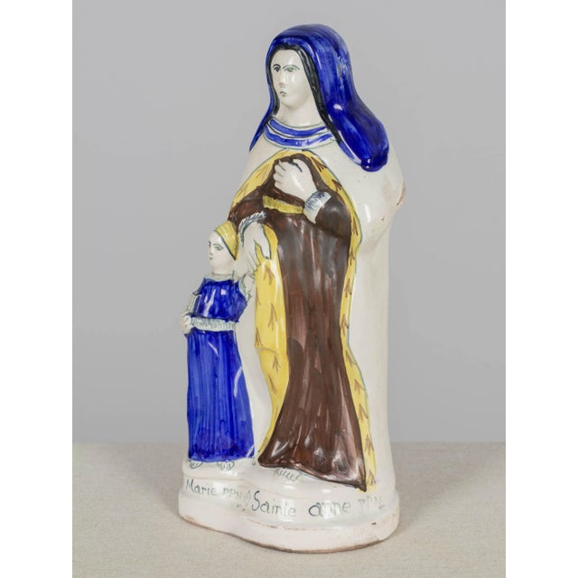 1920s French Henriot Quimper Faience Statue of Virgin Mary & St. Anne For Sale - Image 5 of 10