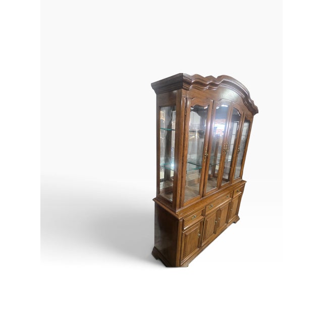 Traditional Vintage Thomasville Oak Glass Display China Cabinet & Hutch For Sale - Image 3 of 7