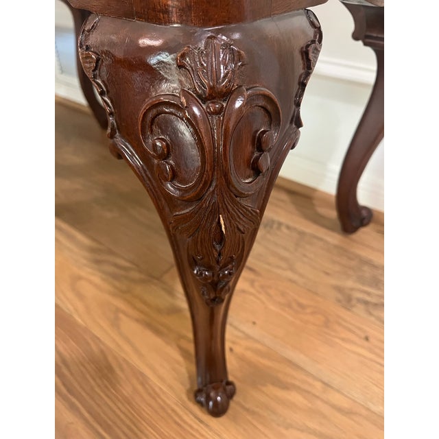 Pair of Vintage Louis XV Style Carved Wood Stools in Schumacher Salisbury Chintz For Sale In Dallas - Image 6 of 7