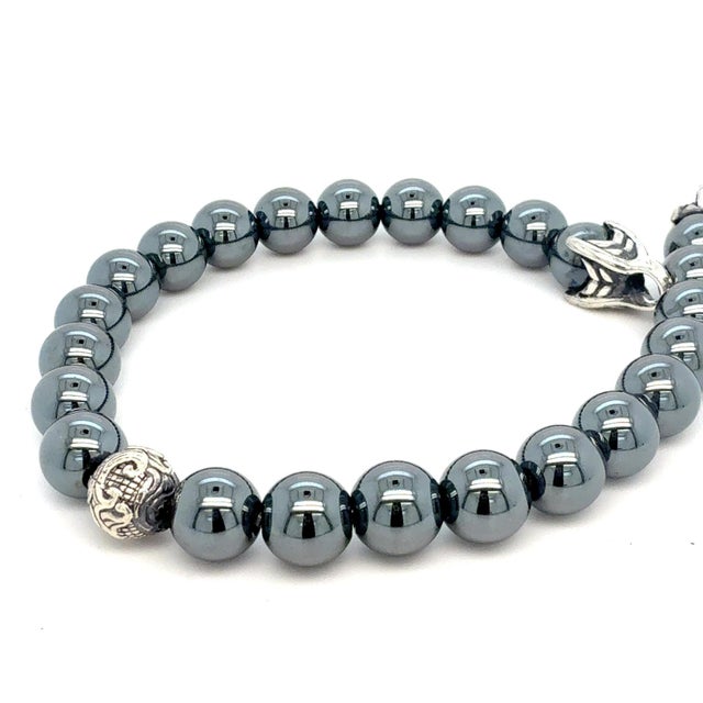 Traditional 1990s David Yurman Hematite Spiritual Beads Bracelet 8" 8 mm Silver Estate For Sale - Image 3 of 5