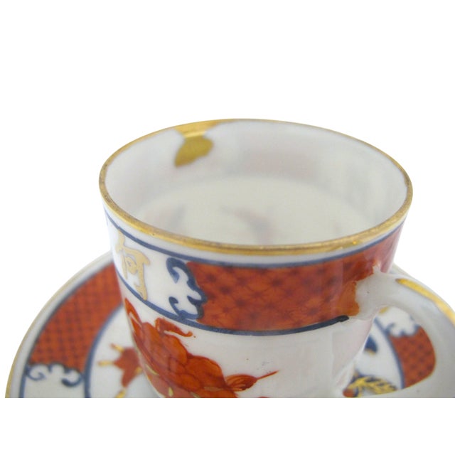 Imari Butterfly & Flower Gold Porcelain Demitasse Cup & Saucer Set of 2 For Sale - Image 9 of 11