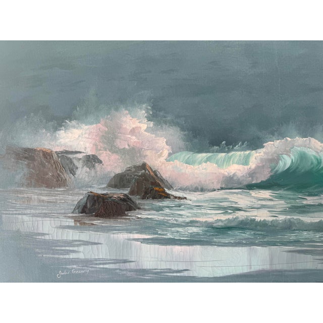 1970's Julie Gregrory Seascape Oil on Canvas Painting, Framed For Sale - Image 10 of 12