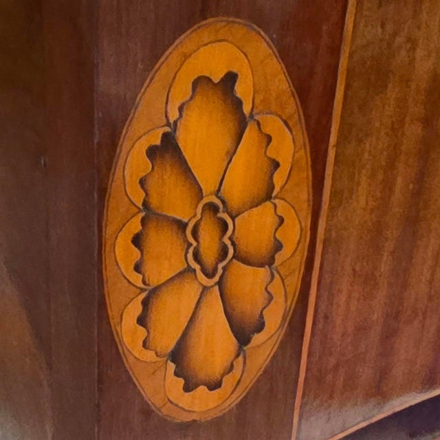 English George III Hepplewhite Serpentine Mahogany Sideboard W/Solid Slab Top Faux Drawer Fronts, Concealed Twin Cabinets & Side Access Door,1790–1805 For Sale - Image 4 of 18