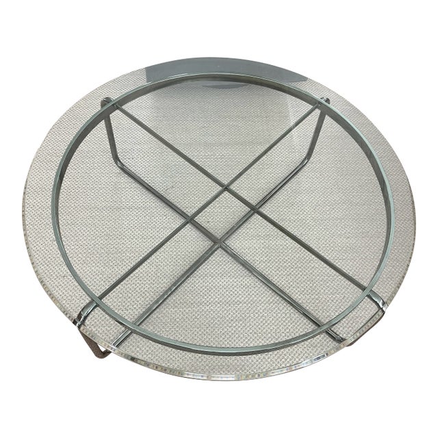 1990s Round Chrome and Thick Glass Coffee Table For Sale