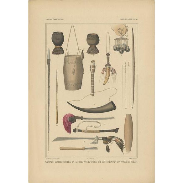 Temminck, Print Weapons and Tools of Timor and Solor Indonesia, 1840, Paper For Sale - Image 5 of 5