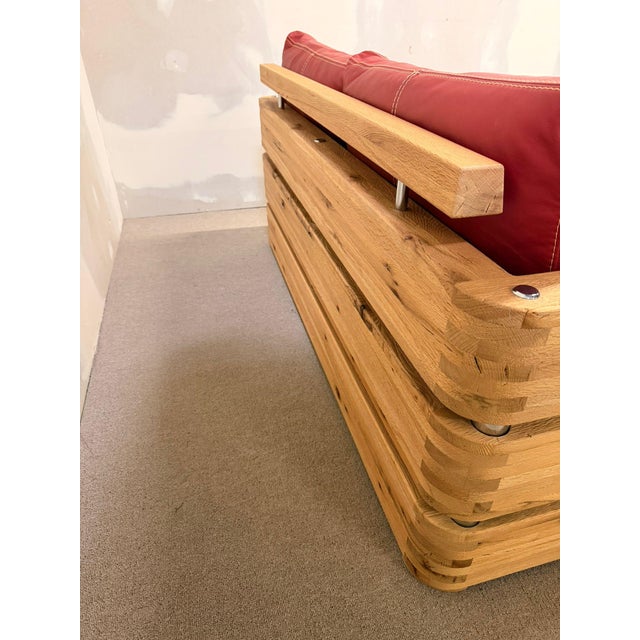 Wood and Red Leather Sofa from Sprenger Möbel, Switzerland, 2000s For Sale - Image 17 of 18