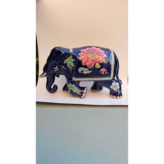 Vintage Glazed Ceramic Elephant Figurine with Floral Motifs, 1980s For Sale - Image 9 of 9
