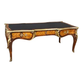 Monumental 19th Century Louis XV Style Bronze Ormolu Mounted Leather Top Bureau Plat For Sale