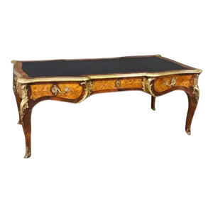 Monumental 19th Century Louis XV Style Bronze Ormolu Mounted Leather Top Bureau Plat
