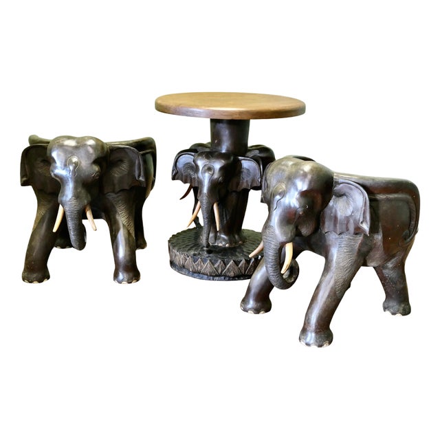 Elephant Chairs and Table, 1960s, Set of 3 For Sale