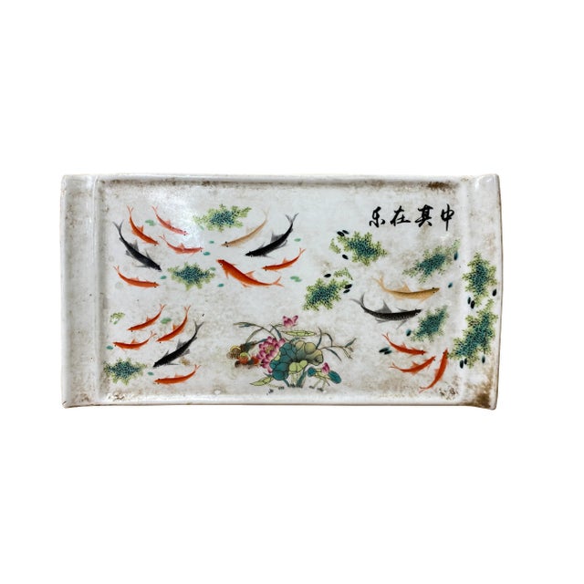 Distressed Off White Porcelain Koi Fishes Rectangular Display Plate For Sale In San Francisco - Image 6 of 6