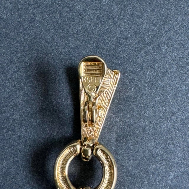 Monet Gold Tone Fan Earrings Clip-on 90s Vintage Statement Drop Earrings For Sale - Image 6 of 9