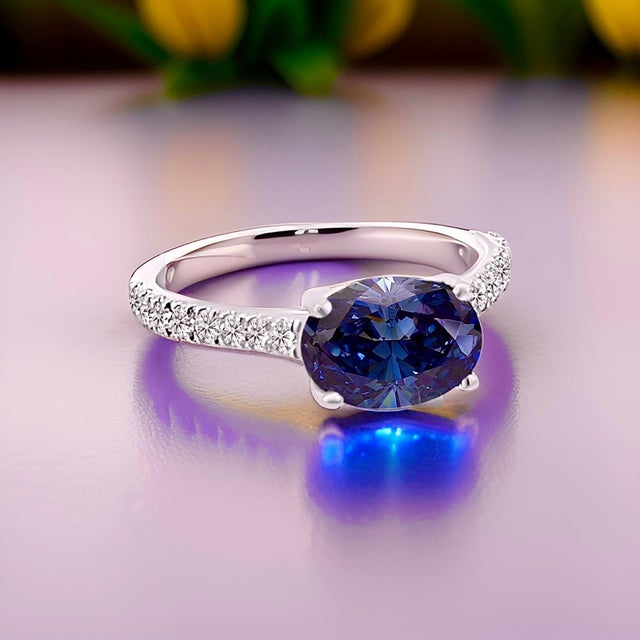 Natural Sapphire Diamond Ring 6.5 14k W Gold 3.15 TCW Certified For Sale - Image 14 of 14