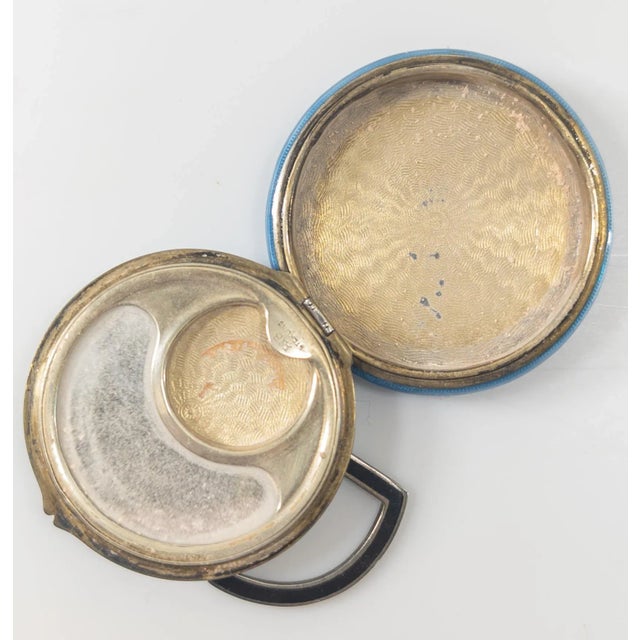 Early 20th Century Blue Guilloche Enamel Floral and Sterling Silver Makeup Compact For Sale - Image 9 of 11
