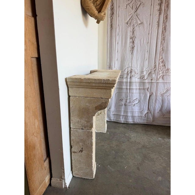 Petite 18th Century French Limestone Fireplace Mantel With Scrolled Corbels For Sale - Image 12 of 17