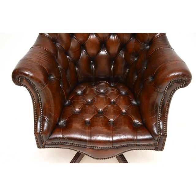 Antique Victorian Leather Swivel Directors Desk Chair, 1950s For Sale - Image 10 of 14