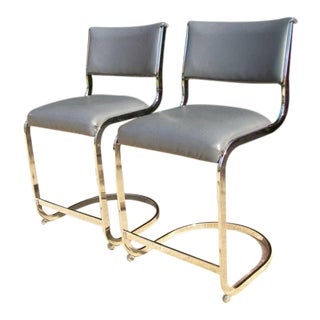 Mid-Century Chrome Cantilever Counter Stools -- A Pair For Sale