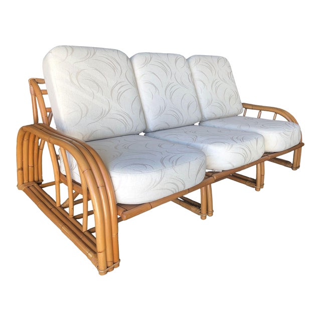Restored 3-Strand 3 Seat Rattan Sectional Sofa by Paul Laszlo for Ficks Reed For Sale