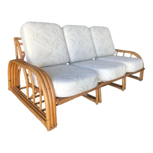 Restored 3-Strand 3 Seat Rattan Sectional Sofa by Paul Laszlo for Ficks Reed