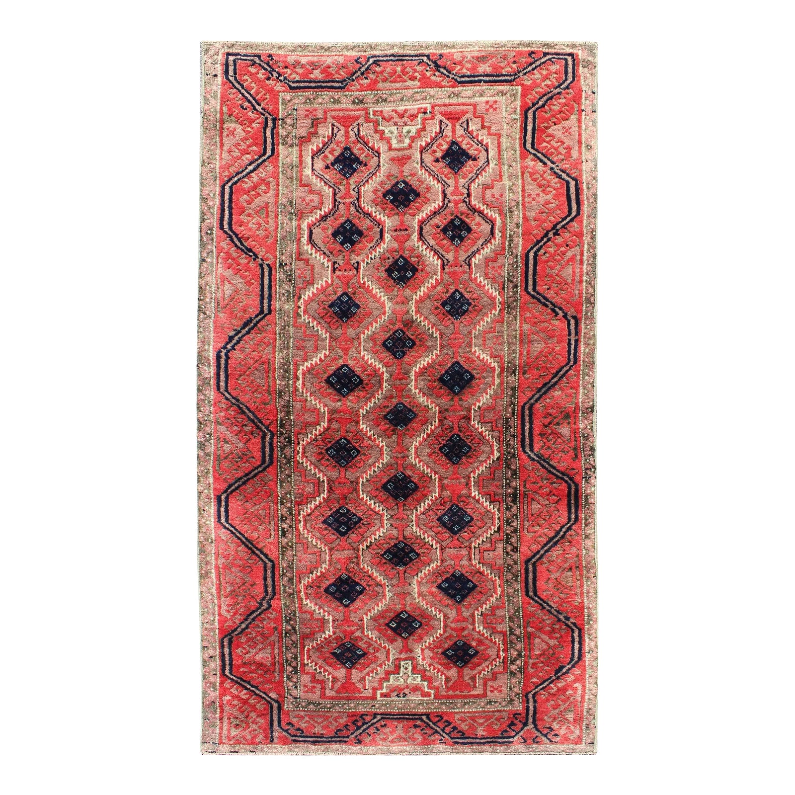 Midcentury Vintage Beluch Rug With All-Over Diamond Pattern in Red ...