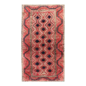 Midcentury Vintage Beluch Rug With All-Over Diamond Pattern in Red & Charcoal 3'4"x6'3"