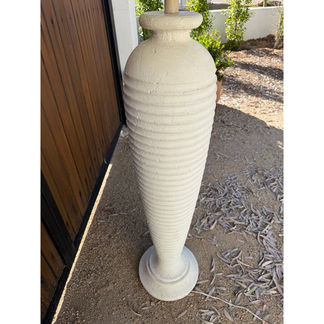 Vintage 1980s Postmodern White 1980s White Plaster Textured Ribbed Floor Lamp With Original Lamp Shade For Sale In Phoenix - Image 6 of 12