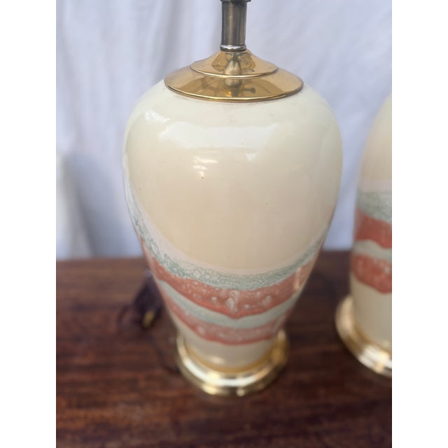 1980s Postmodern Ceramic Pastel Drip Glaze Table Lamps - A Pair For Sale - Image 10 of 12