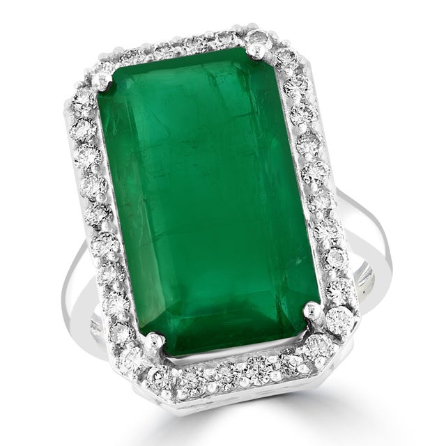 Natural 16 Carat Emerald Cut Zambian Emerald & Diamond Ring in 14kt White Gold For Sale - Image 9 of 18