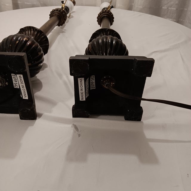 Neoclassical Style Table Lamps With Sculptured and Layered Lampshades - a Pair For Sale - Image 18 of 18