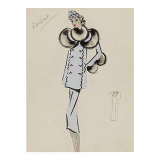 Vintage French Fashion Art Print – Art Deco Woman in Pale Blue, 30" X 40" For Sale