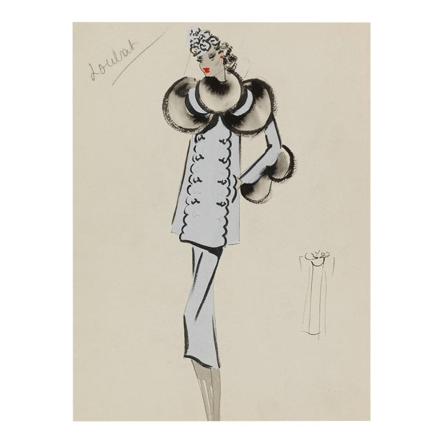 Vintage French Fashion Art Print – Art Deco Woman in Pale Blue, 30" X 40" For Sale