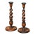 Pair of Early 20th Century English Barley Twist Oak Candlesticks With Brass Cups For Sale
