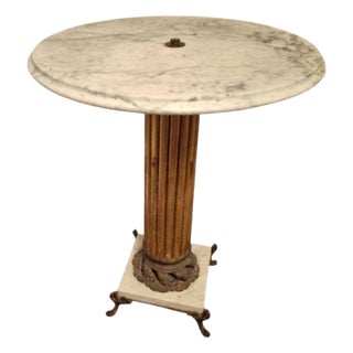 1950s Neoclassical Pedestal Italian Marble Top Table a Timeless European Elegance For Sale