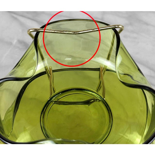 Mid 20th Century Mid-Century Avocado Green Pinched Glass Chip & Dip Serving Bowls For Sale - Image 9 of 10